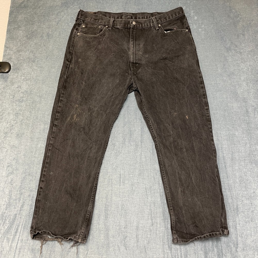Levi's 505 Jeans Men 44x30 Black Denim Cotton Straight Leg Dark Wash Regular Fit